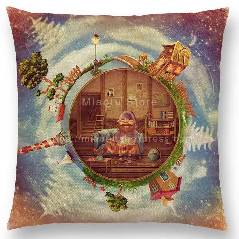 Latest Mysterious Imagine Animals Cushion Cover Forest Raven Fantasy Clouds Sky Moon Stars Earth Dream Girl Prints  Pillow Case