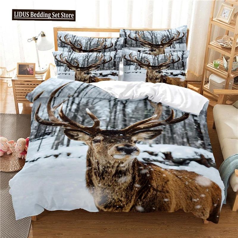 Elk Duvet Cover Set 3d Digital Printing Beautiful Wild Animals Comforter Cover For Kids Teens Polyester Bedding Set King Size