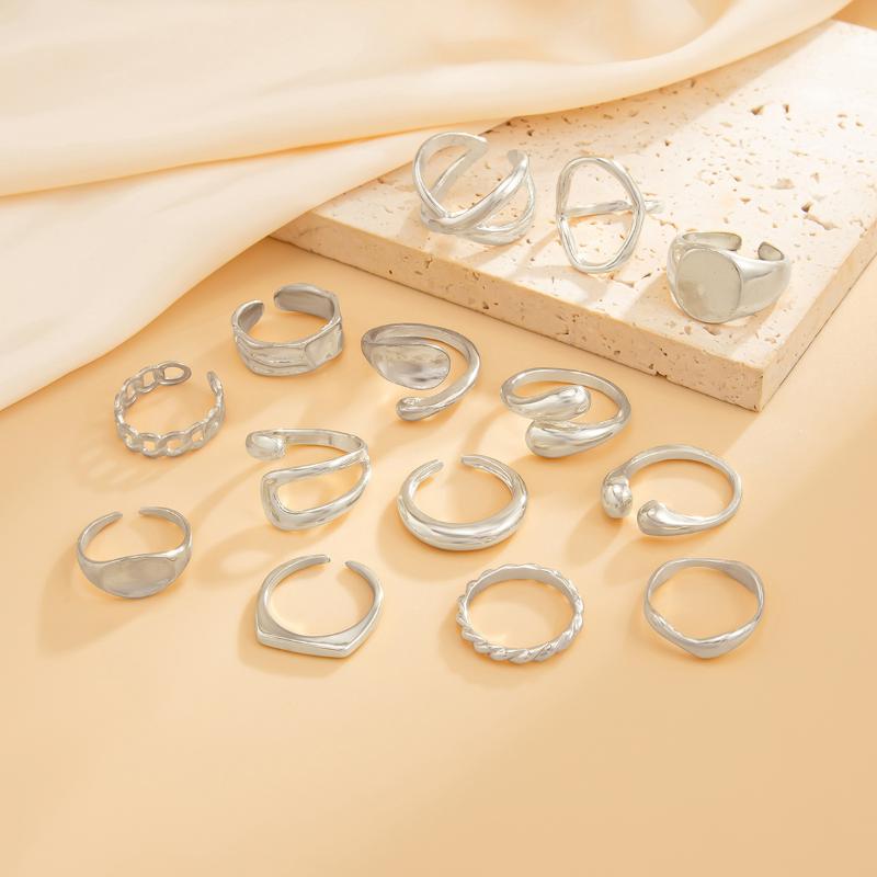 1Set Irregular Glossy Metal Open Rings For Women Vintage Punk Gold Silver Color Personality Finger Ring Female Jewelry