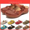 Sandálias Femininas de Verão Abertas na Ponta, Estampadas, para Caminhada na Praia, Slip-on, com Salto Anabela**