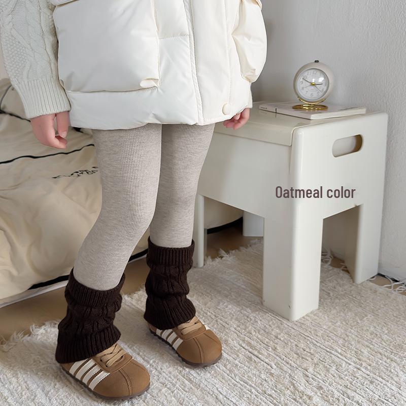 Girls' Autumn/Winter Fleece-Lined Stripe Leggings - Thick, Warm Nine-Point Pants