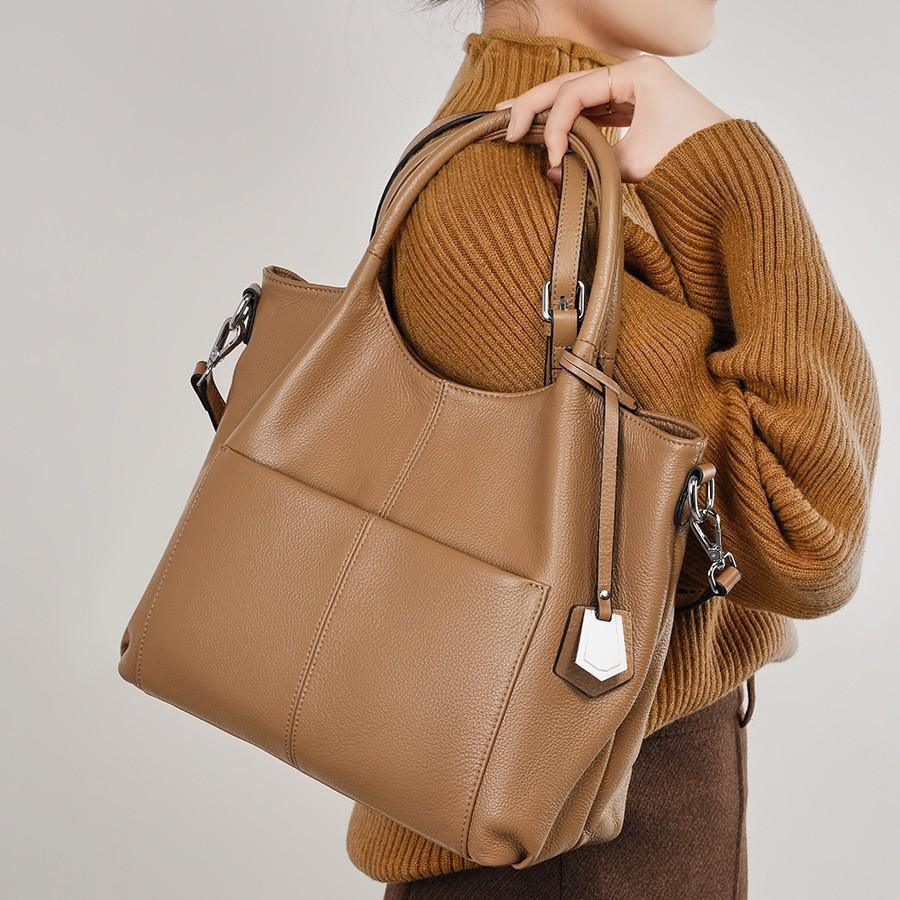 Top Layer Cowhide Large Bag Single Shoulder Handbag for Women 2025 New Vintage Large Capacity Tote Bag Genuine Leather Crossbody Bag for Women