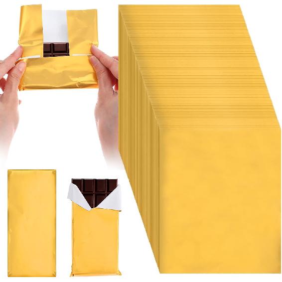 200 Pcs Chocolate Candy Wrappers Aluminum Foil Candy Bar Wrappers with Thick Paper Backing Foil Sheets for Food DIY Candies Wrapping Packing Gifts,