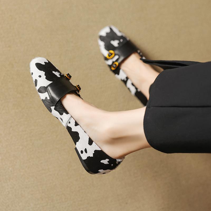 Fashion 2025 New Size 34-40 New Spring Autumn Women Pumps Round Toe Chunky Horsehair Leopard Shoes Concise Flats Comfortable Black Soft