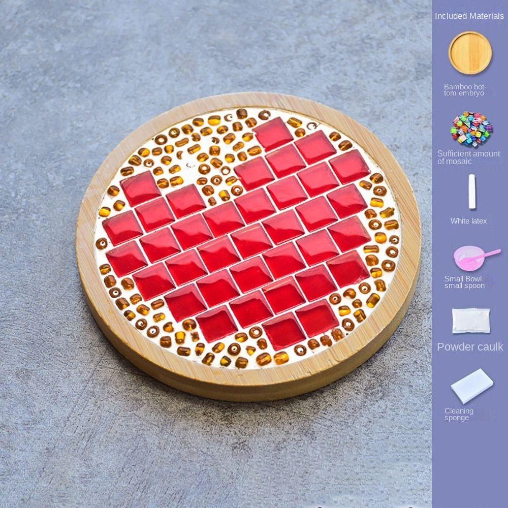 Square Round DIY Mosaic Cup Mat Mosaic Glass Bamboo Pad Creative Handmade Coaster  Toys