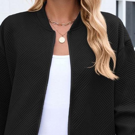 Women Coat Stand Collar Long Sleeve Zipper Closure Baseball Jacket with