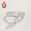 Elegant Elongated Marquise Solitaire S925 Silver VVS Moissanite Half Pave Polished for Daily&party GRA Certified Moissanite Ring