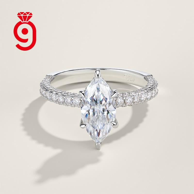 Elegant Elongated Marquise Solitaire S925 Silver VVS Moissanite Half Pave Polished for Daily&party GRA Certified Moissanite Ring