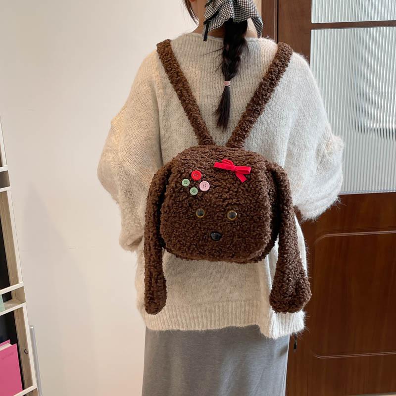 Plush cute puppy backpack for women 2025 autumn and winter new sweet fluffy schoolbag going out lightweight small backpack
