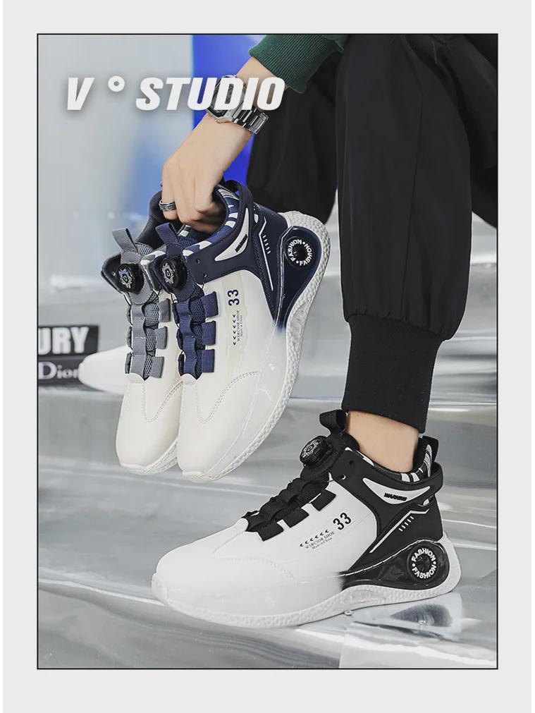 Men's Spring High-Top Casual Dad Sneakers - Trendy Thick-Soled White Korean-Style Running Shoes
