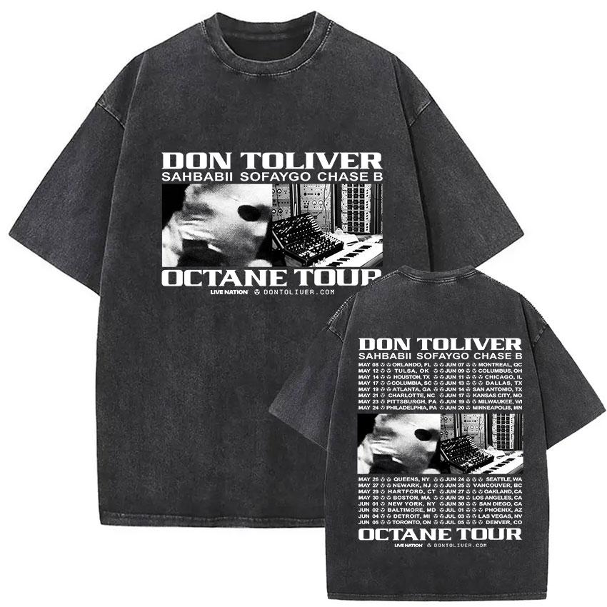 Vintage Washed Don Toliver Octane Tour 2026 Merch T Shirt Mens Rap Punk Gothic Short Sleeve Tshirt Hip Hop Loose Clothing Tees