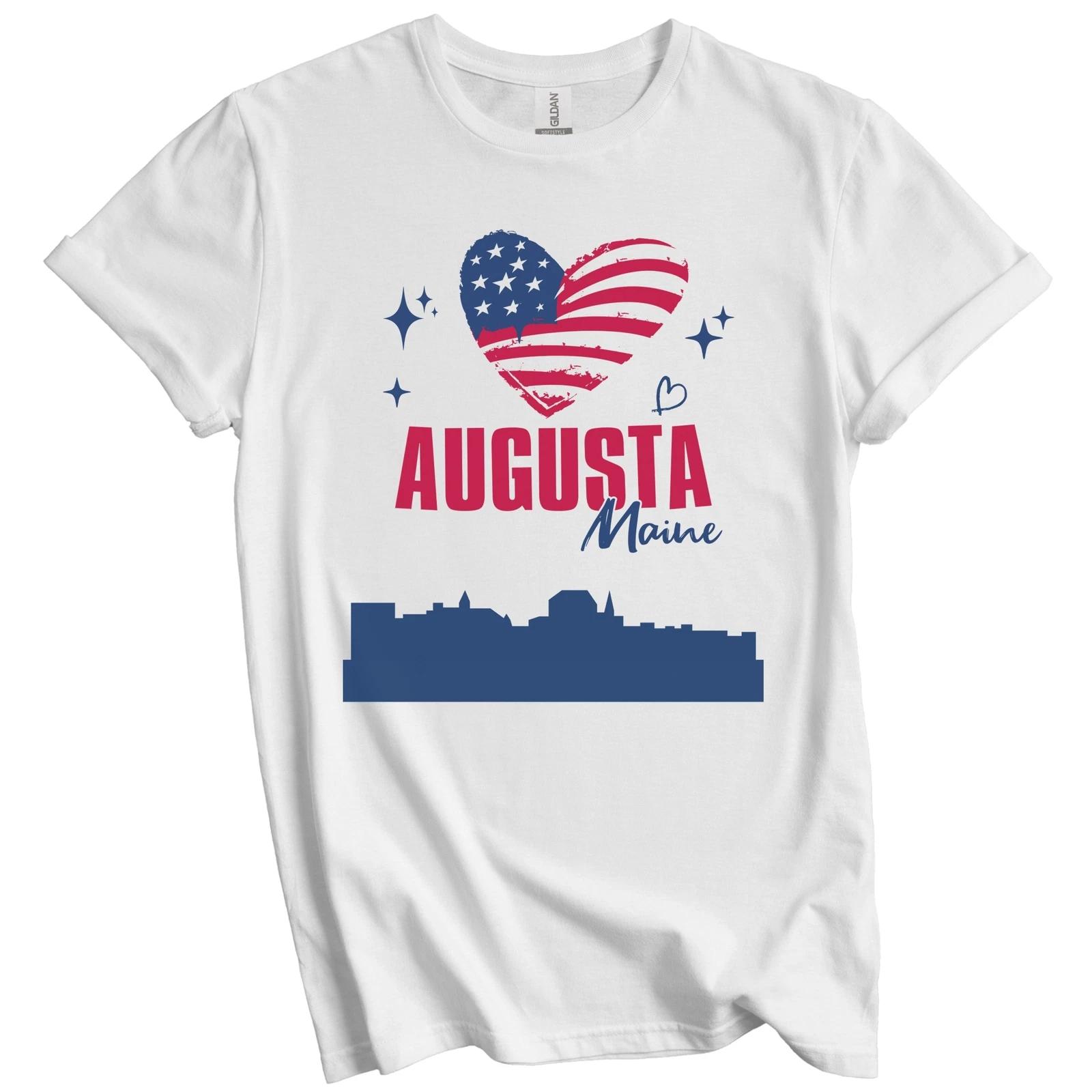 

Augusta Maine Skyline American Flag Heart 4th of July T-Shirt 4XL