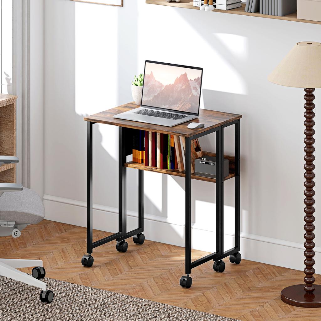 63 Cm Drop Leaf Writing Work Desk - Rustic Brown