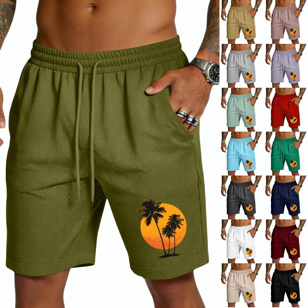Mens Drawstring Waist Casual Shorts with Tree and Print Relaxed Fit Lightweight Breathable Fabric for Everyday Wear