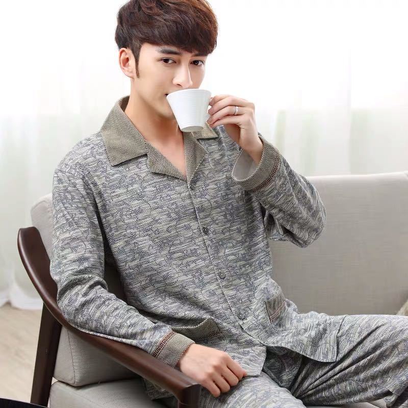100% Pure Cotton Pajamas Men's Long-sleeved Spring and Autumn Korean Version Plaid Casual Large-size Winter Men's Loungewear Suit