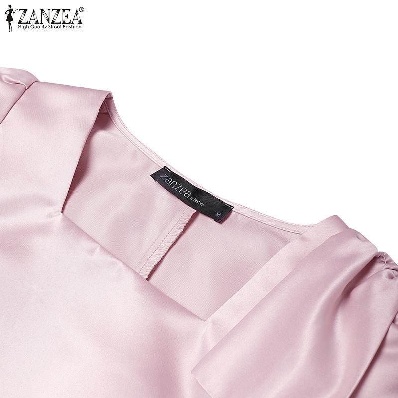 ZANZEA Women Casual Square Collar Summer Short Sleeve Blouse