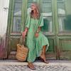 Robe d'été pour femmes, col en V, manches trois quarts à bulles, imprimé géométrique, ample, Patchwork, ligne a, grand ourlet, fluide, printemps, vacances, plage, robe mi-longue