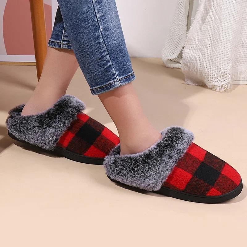 Fashion Thicken Plush Wrap Toe Women's Warm Slippers Winter Home Casual Soft Sole Fuzzy Slides Indoor House Non Slip Cotton Slippers