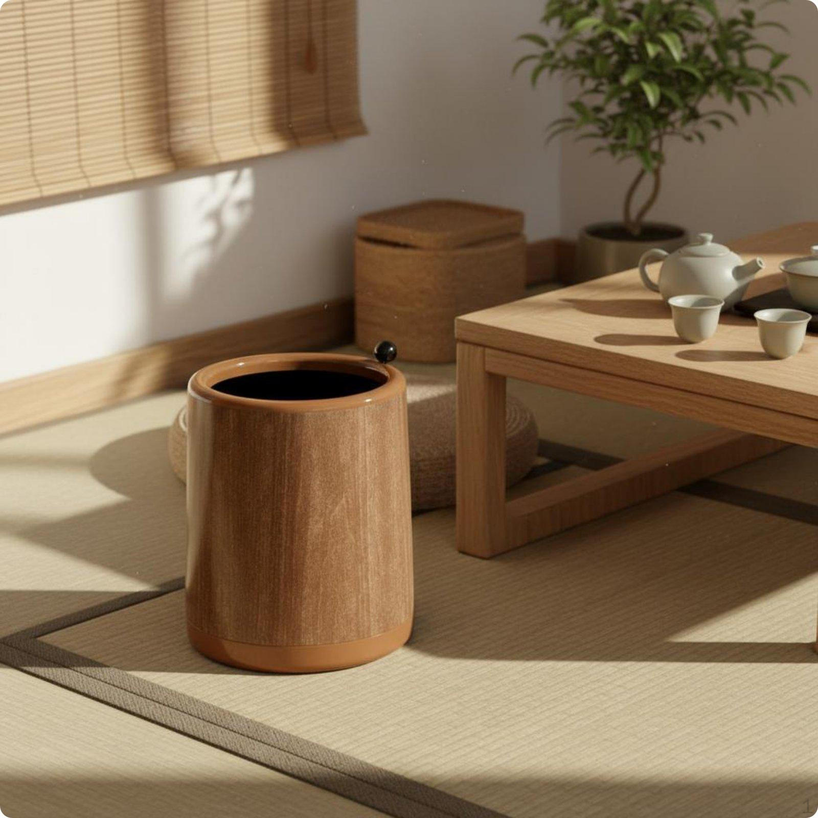Wood Grain Trash Can Large Capacity Rolling Bin Movable Lidded Waste Basket for Kitchen, Wood Grain