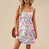Fashion Women Summer Dress Vintage Floral Print Adjustable Spaghetti Straps Beach Vacation Casual Dress With Pockets