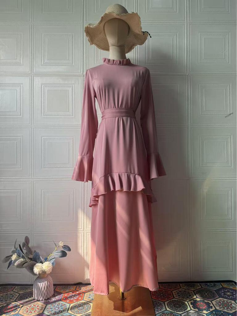 Women's Elegant Slim Fit Long Dress - 2025 European & American Style with Soft Long Sleeves