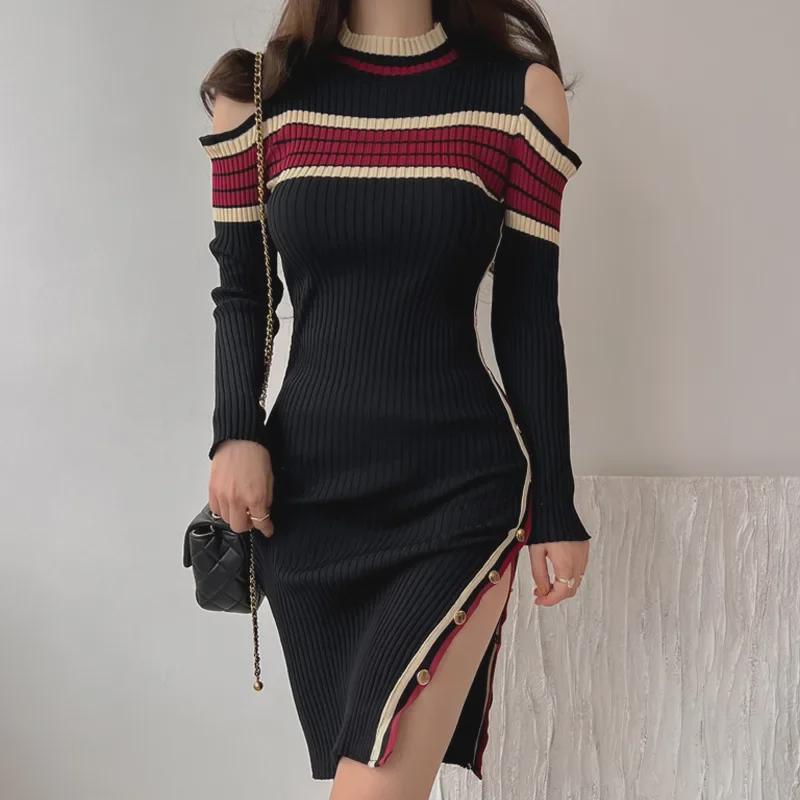 

Sexy Retro Mid-Length Knitted Sweater Dress for Women - Autumn/Winter Collection Small