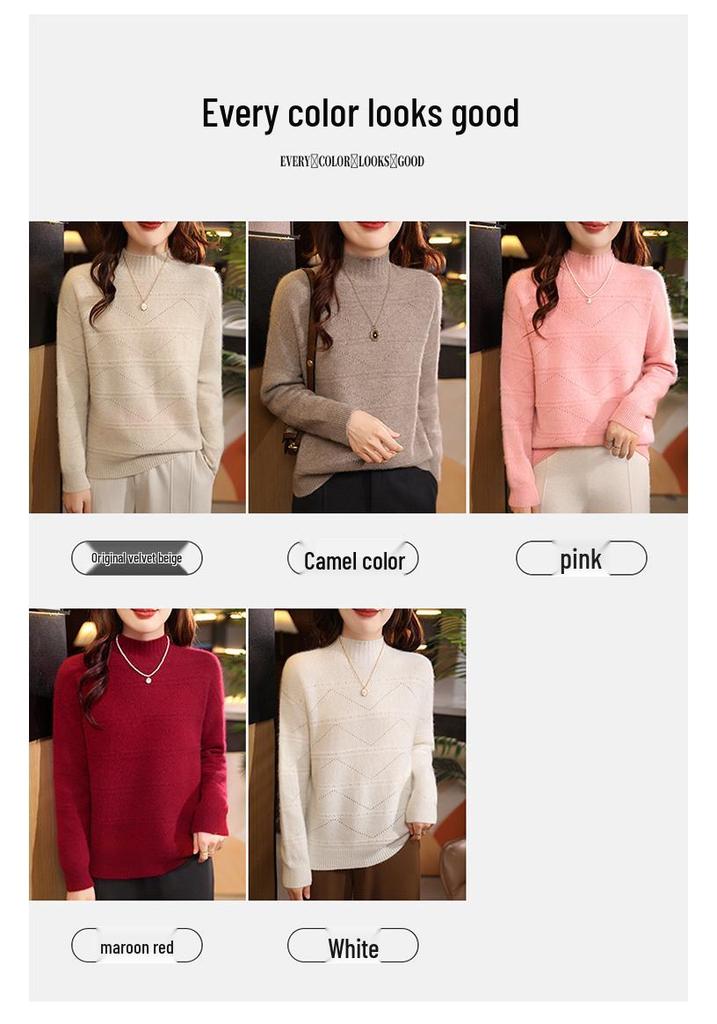 European Hollow Pure Wool Sweater - Women's Autumn/Winter Round Neck Knitwear