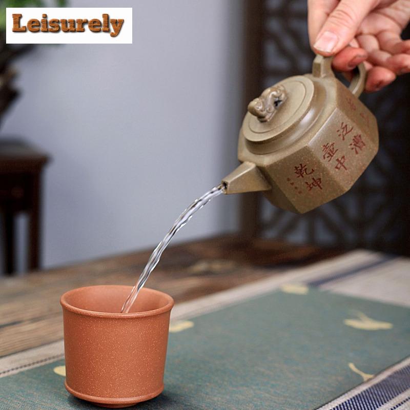 280ml Yixing Purple Clay Teapots Handmade Octagonal Auspicious Beast Pot Raw Ore  Dragon's Back Mud Tea Brewing Kettle Zisha Tea