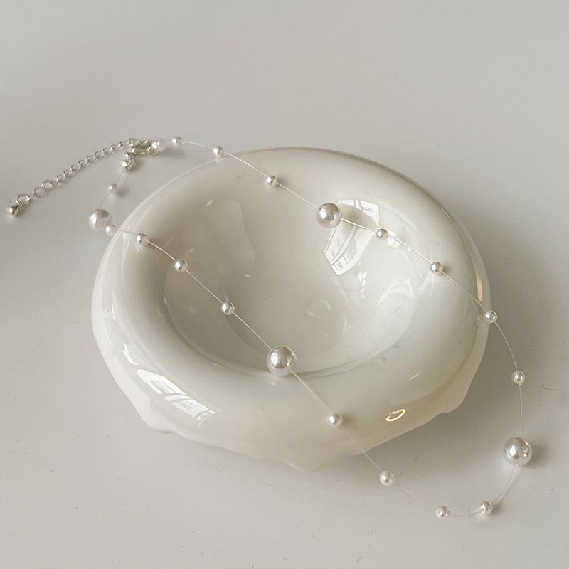 

Classic Charm Imitation Pearl Beaded Pendant Necklace for Women Exquisite Wedding Bride Korea Collar Zircon Colorfast Gift перлинний
