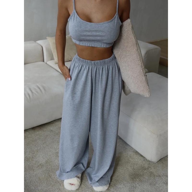 New women's fashion two-piece home wear set: strapless tank top and wide-leg pants