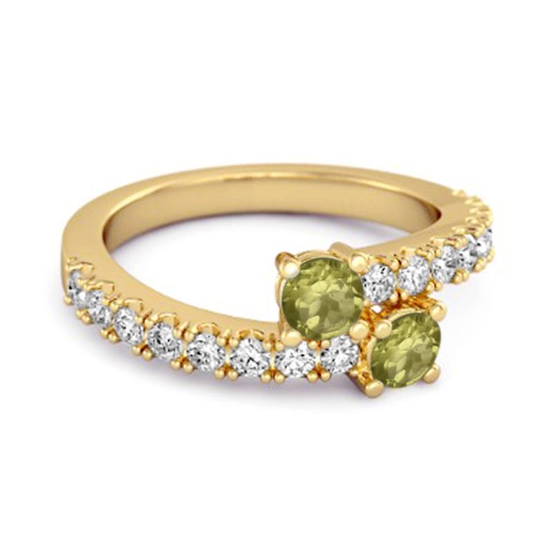 Peridot Twin Stone with Accents Bypass Ring - 925 Sterling Silver Gold Vermeil
