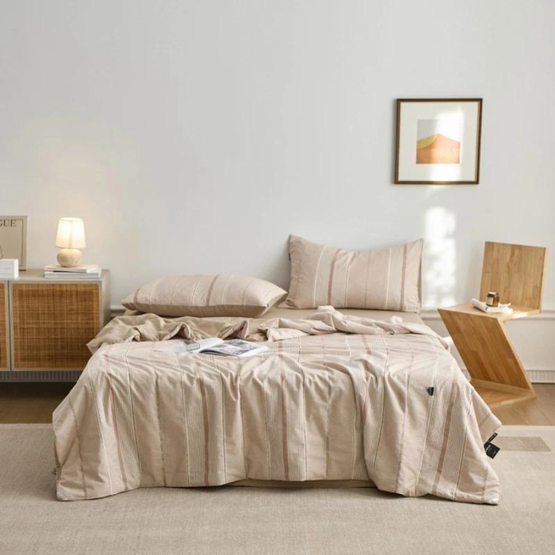 new solid color simple striped air-conditioned house summer quilt wabi series cotton summer quilt four-piece set