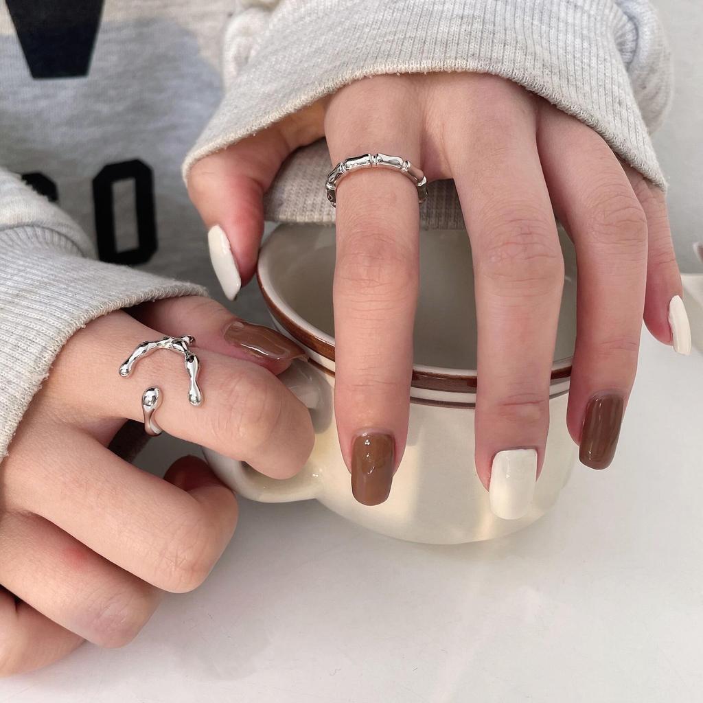 Yinruitai S925 Sterling Silver Geometric Bamboo Joint Women's Ring - High-End Light Luxury Korean Design
