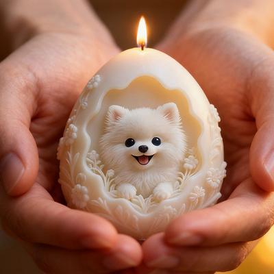Eggs Shape Silicone Molds Dog Statue Carved Silicone Candle Mould for Resin Casting Making Candle Festival Decoration
