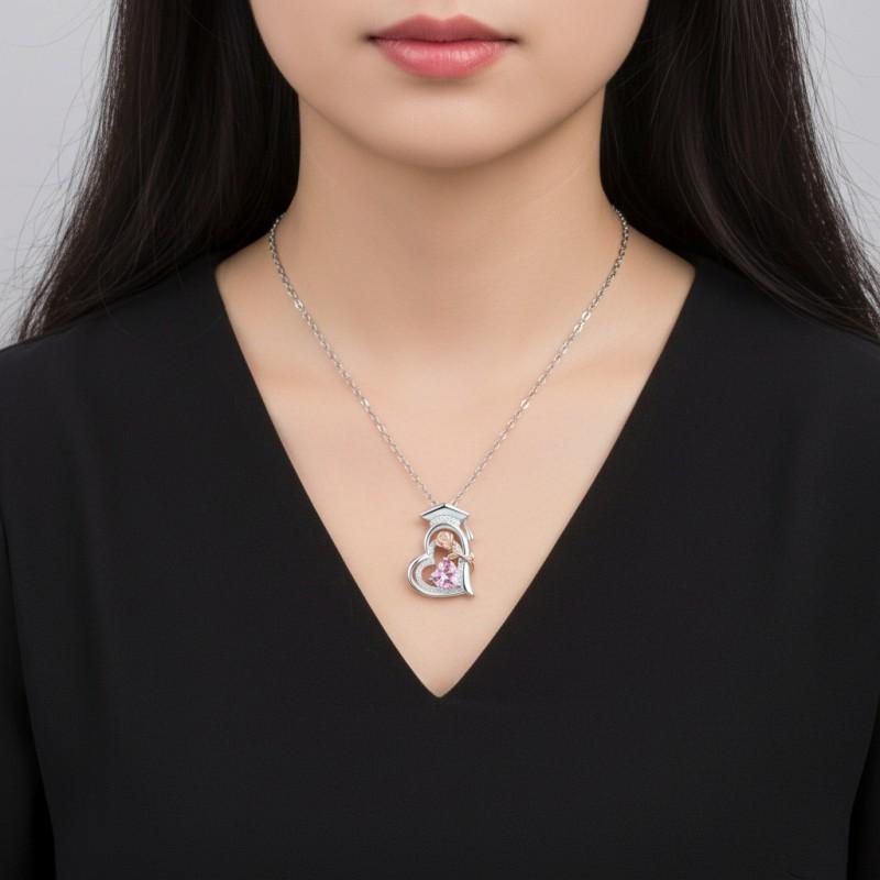 Rose Gold Plated Dual-Tone Crystal Pendant Necklace With Birthstone Women Elegant Clavicle Chain Graduation Gift