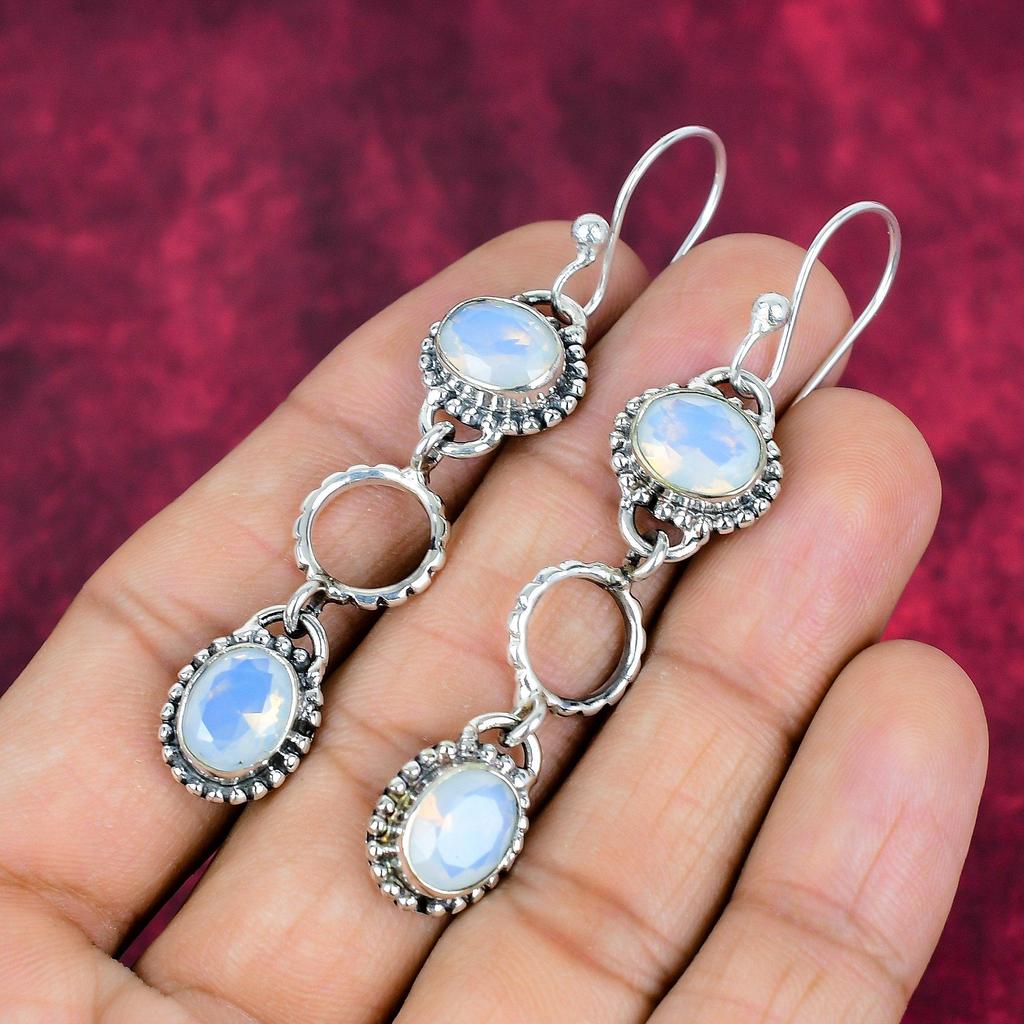 Mléčný opál 925 Ryzí stříbro Náušnice, Ručně vyráběné šperky s drahokamy, Dárky pro manželku Zbrusu nové náušnice