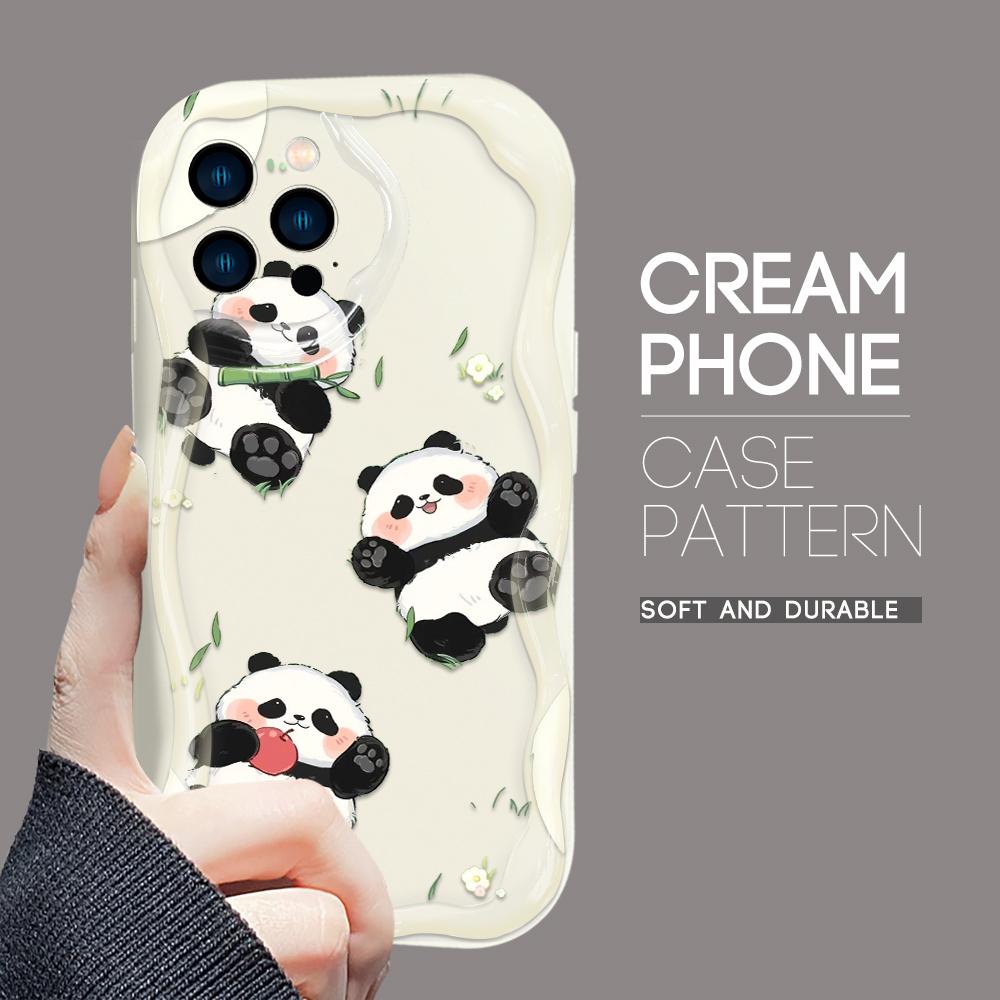 For iPhone 16 15 14 13 12 Pro Max Samsung S24 Ultra S23 S22 Plus Redmi Note 13 Pro Cartoon Lovely Panda Design Soft Silicone Full Lens Protect Case