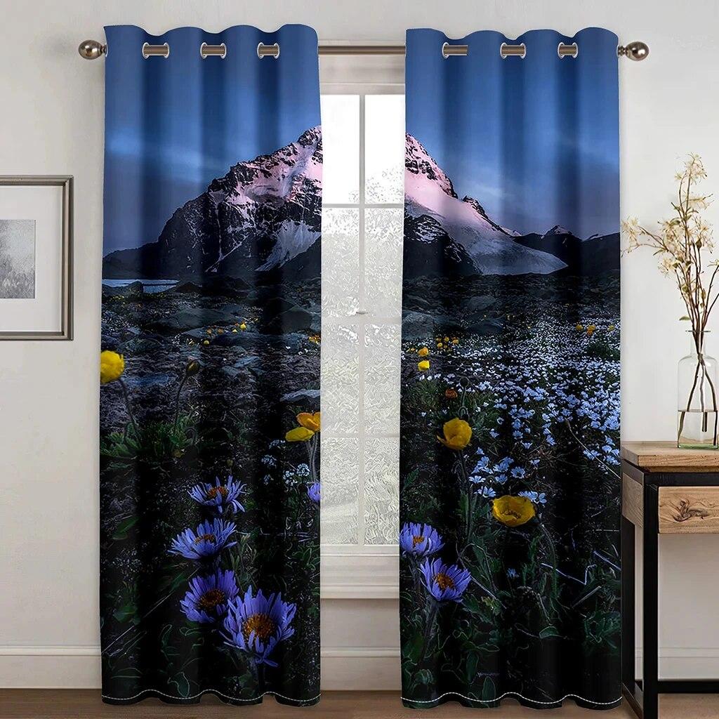 

Горные растения, природные пейзажи, печатные шторы с высоким затенением, декоративные шторы для спальни с крючками, аксессуары, 2 панели, новинка W50xH130(CM)x2PCS-Grommet Top