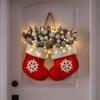 Christmas Glowing Mitten Wreath With Faux Branches Velvet 30cm Twinkling Christmas Mitten Wreath Glittering Small Window Wreaths