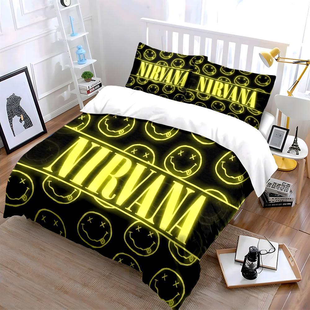 Nirvana Faccina Sorridente Giallo Nero Set Biancheria da Letto Set Biancheria da Letto (1 copripiumino, 2 federe, piumino non incluso)