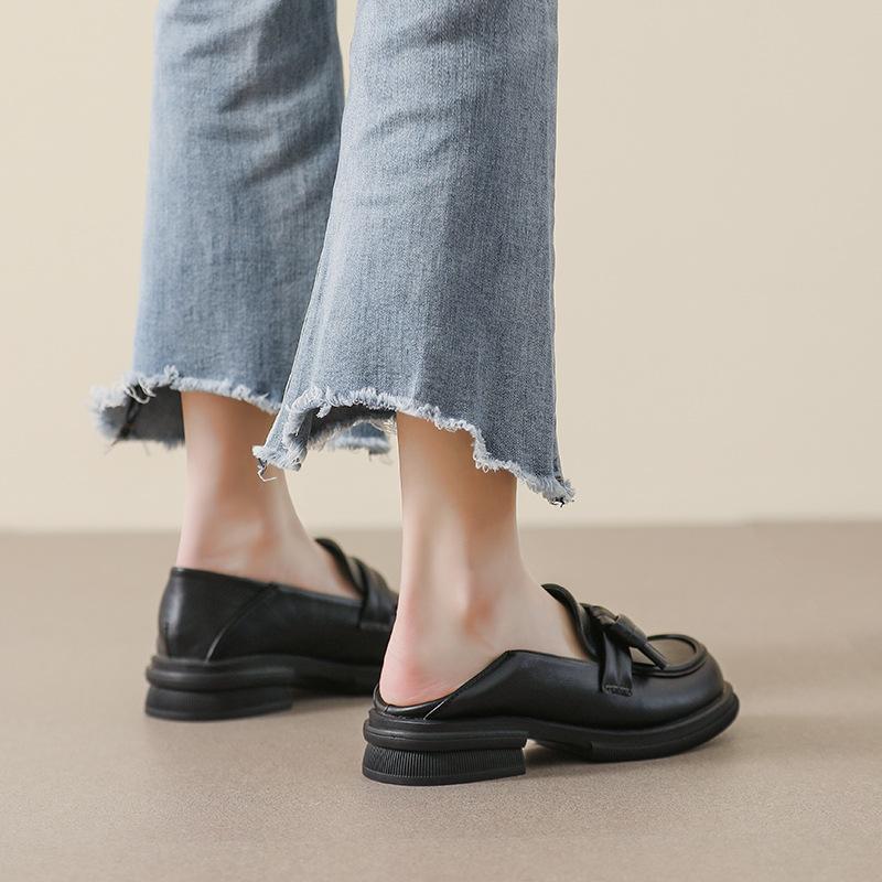 Weiwei Girl 105-11 British Small Leather Shoes Women's Platform College Style One Pedal Thick Heel Single Shoes Spring and Autumn Loafers