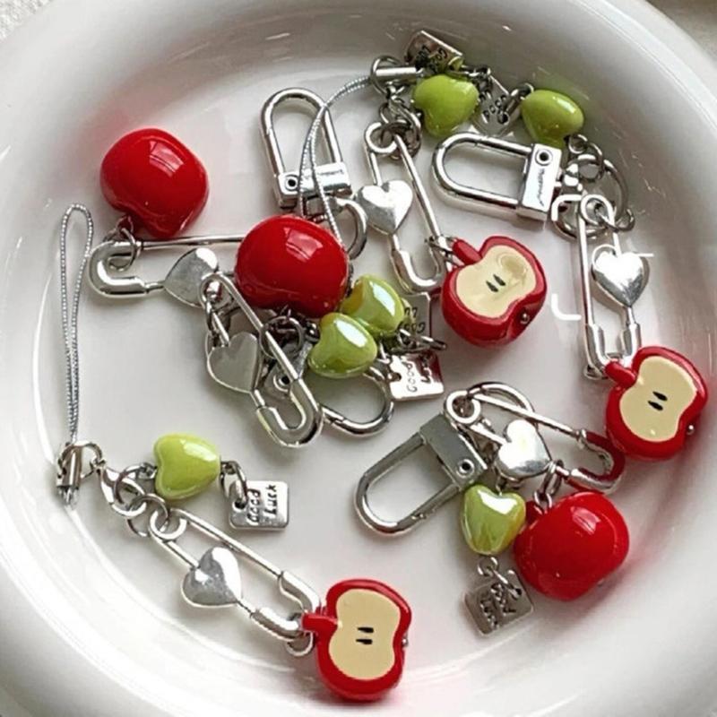 Handmade 3D Fruit Phone Charm Resin Beaded Keychain Fashion Bag Accessory Suitable for Phone and Schoolbag Bag and Key