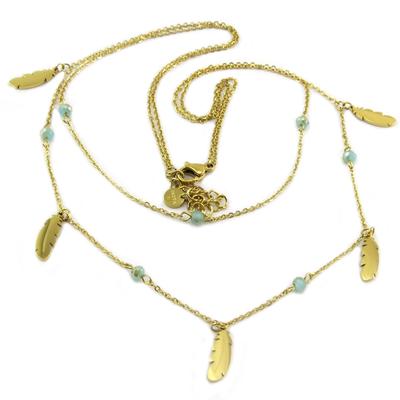 [P7867] - Designer Necklace 'Boho' Steel Green Gold - 12x4 Mm