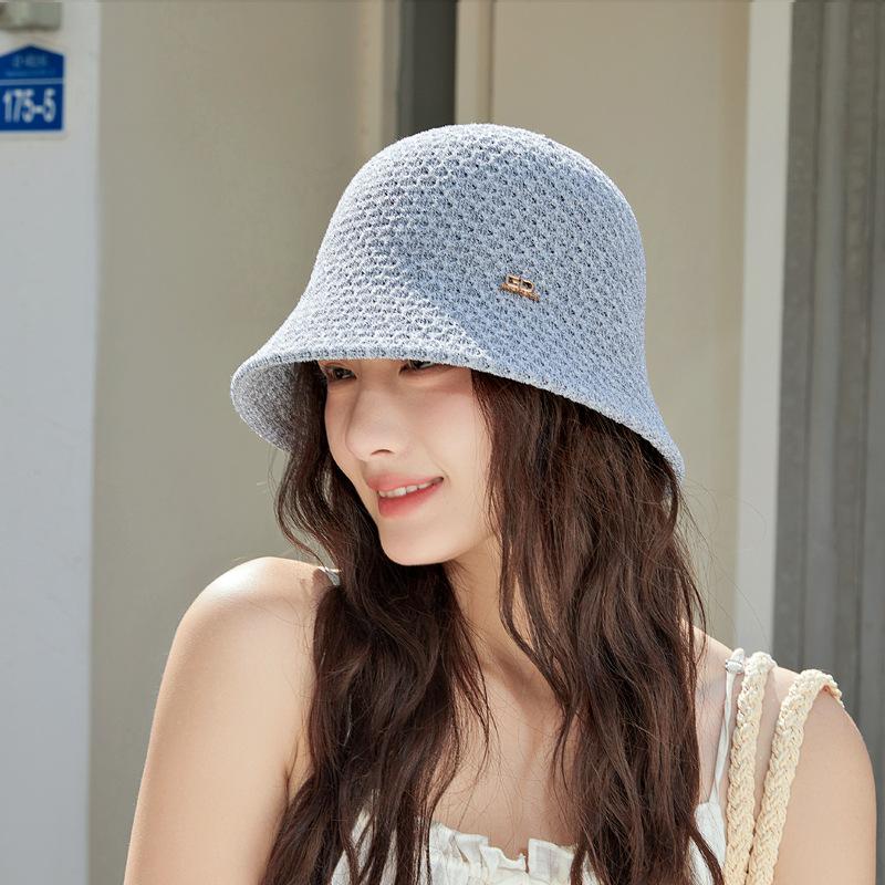 

Шляпа женская летняя солнцезащитная панама панама маленькая тонкая вязаная однотонная простая универсальная шляпа-ведро M（56-58cm） серый