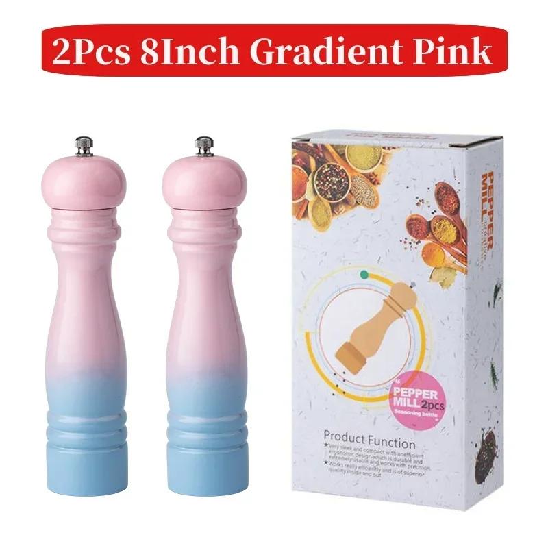 Wooden Manual Salt Pepper Grinder Set Spice Shaker Gradient Color Pepper Mill With Strong Adjustable Ceramic 6/8inch Grinder