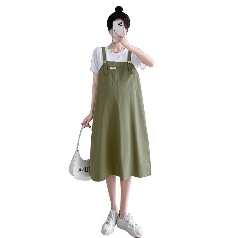 2023 Fashionable Loose Cotton Maternity Spliced Overalls Dress