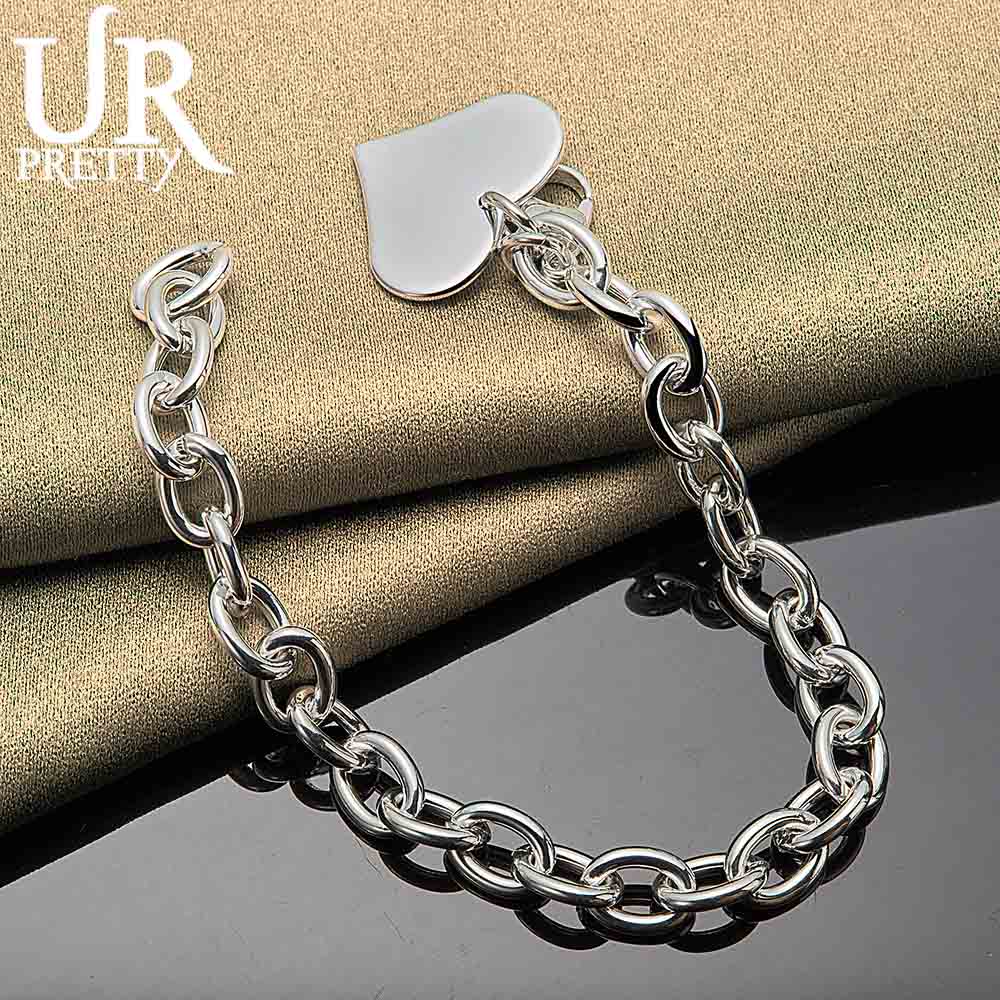 925 Sterling Silver Smooth Heart-shaped Pendant with Lobster Clasp Bracelet Fashionable Wedding Jewelry