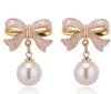 Black and Red Imitation Pearl Bow Drop Earrings for Women Geometric Wedding Party Pain… More