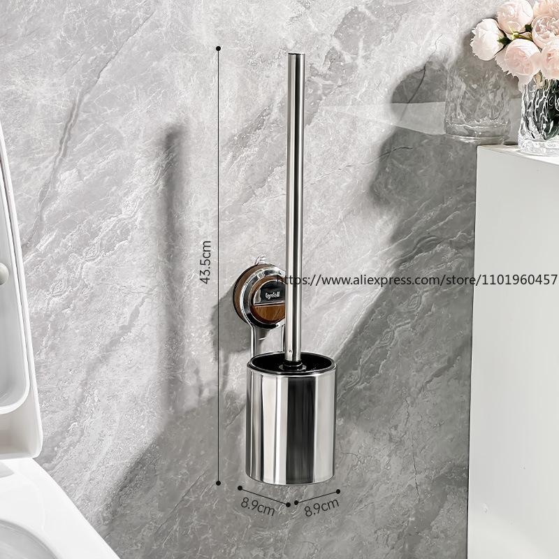 Stainless Steel Toilet Brush Suction Cup Wall-Mounted Bathroom-Specific Tool for No Dead Angle Toilet Cleaning