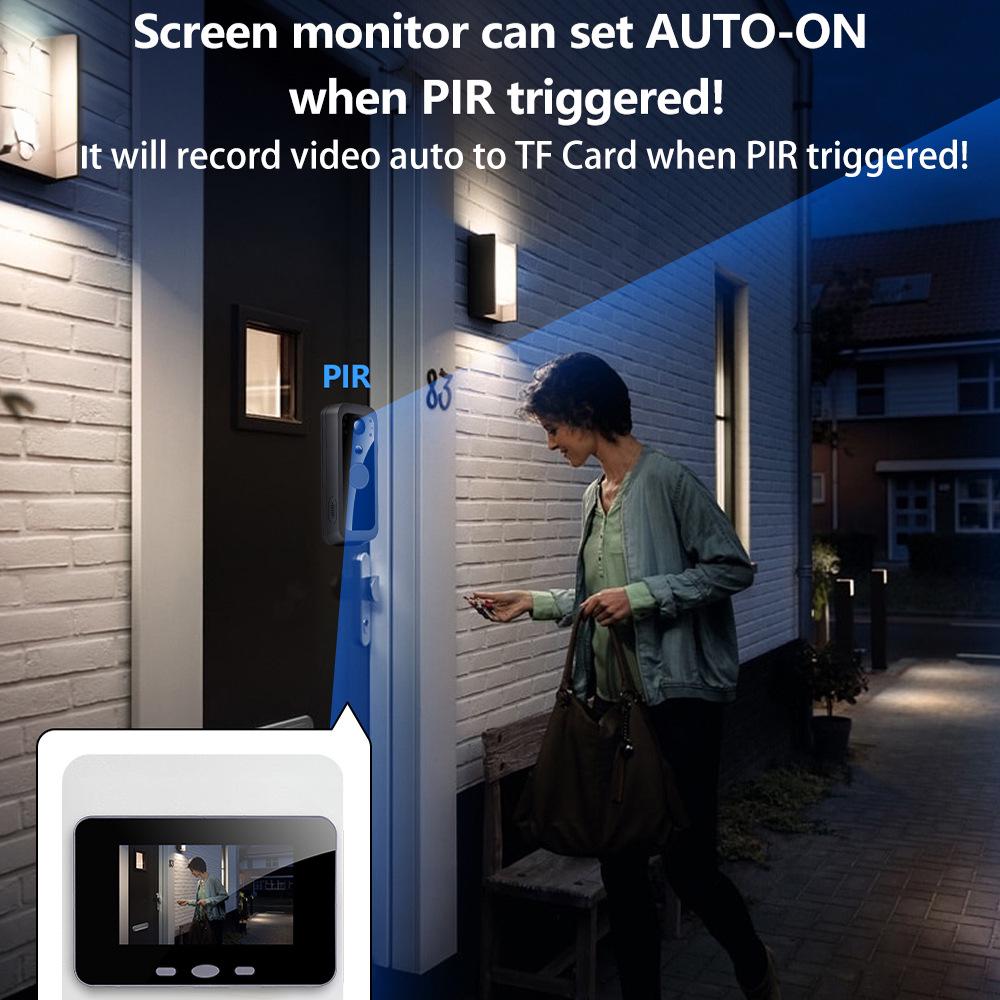 2.4GHz Wireless Smart Doorbell with Display, Electronic Peephole, Anti-theft, No-Drill Installation